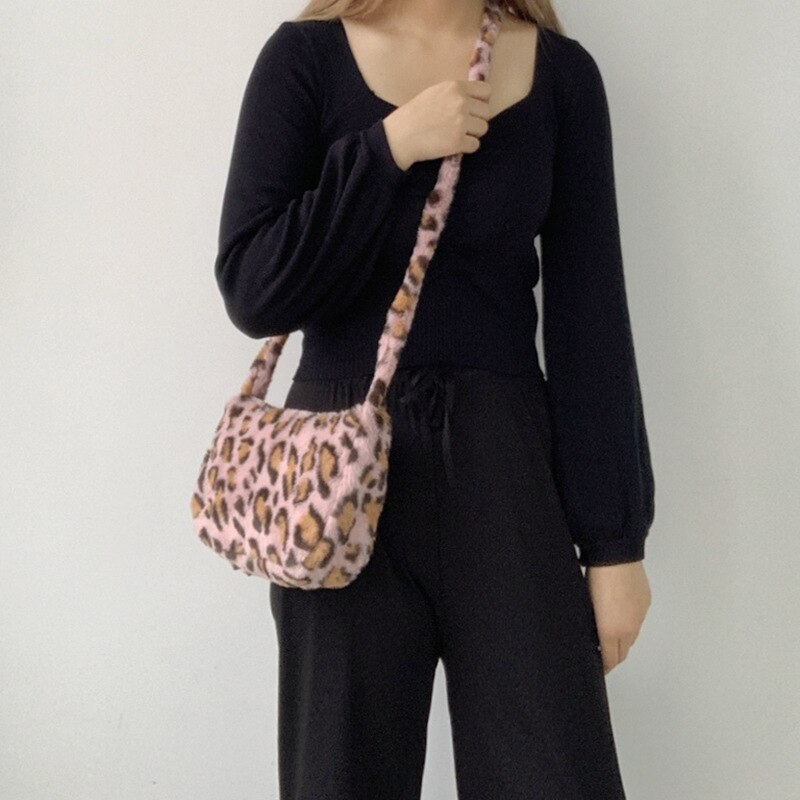 Luipaard kleine crossbody tassen voor vrouwen vintage pluizige bont dames schoudertas mini sac a main femme handtas bolsas