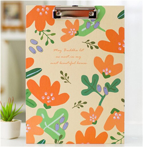 1PC 22*31cm Colorful Nice Flower Lovely Floral A4 Folder Writing Board Clip File Office Supplies: yellow