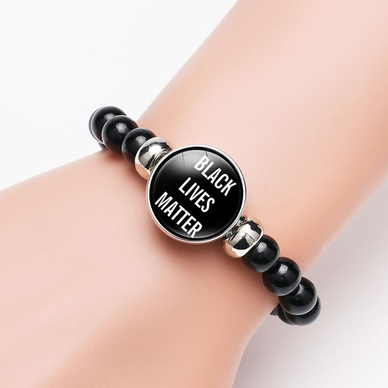 Black Lives Matter Beaded Bracelet George Floyd Protest Glass Dome Snap Buttons Charms Bracelets Jewelry