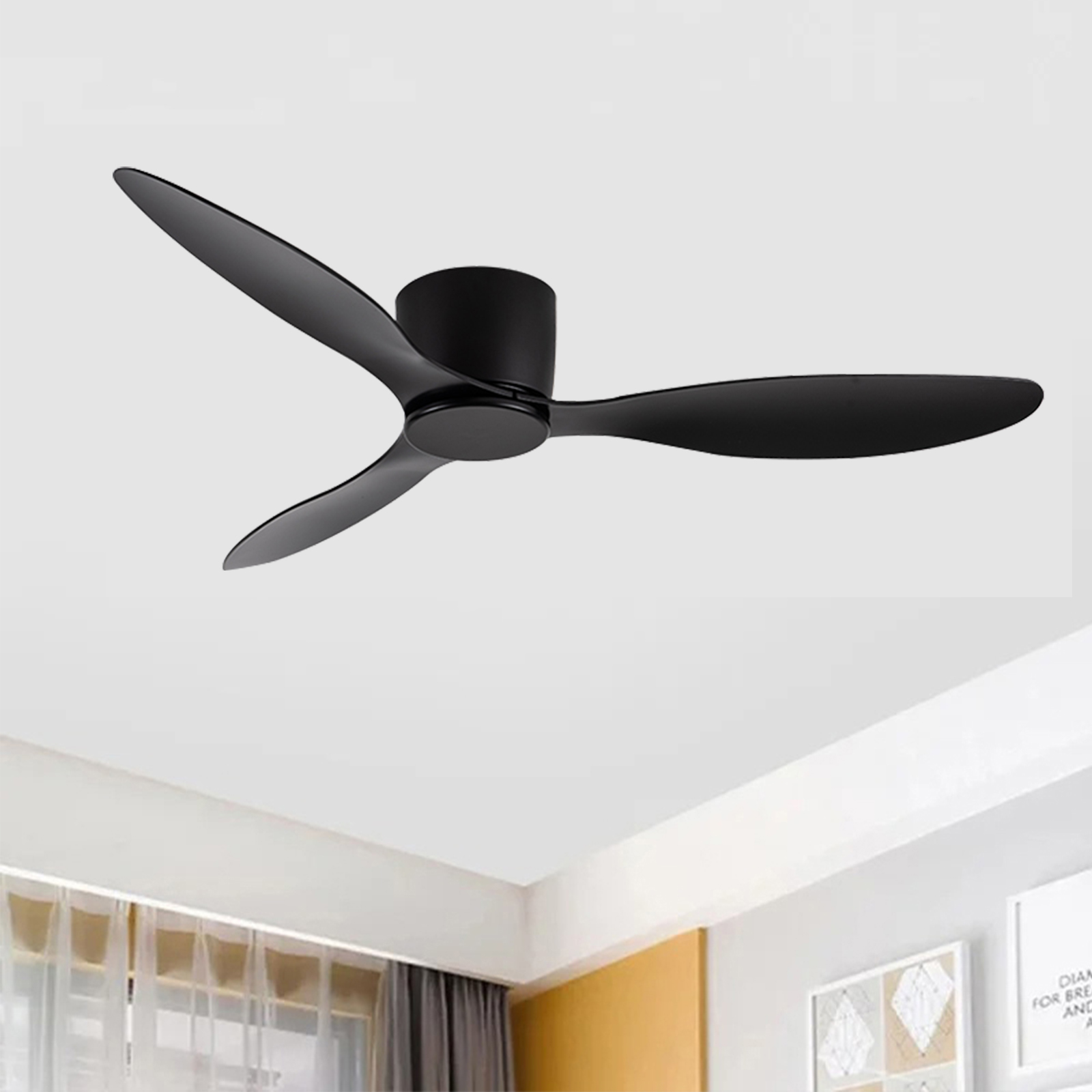 Iransk loftsventilator lavt gulv dc-motor elektrisk ventilator fjernbetjent stor husholdningsventilator uden lys til stue soveværelse: 350w / Sort