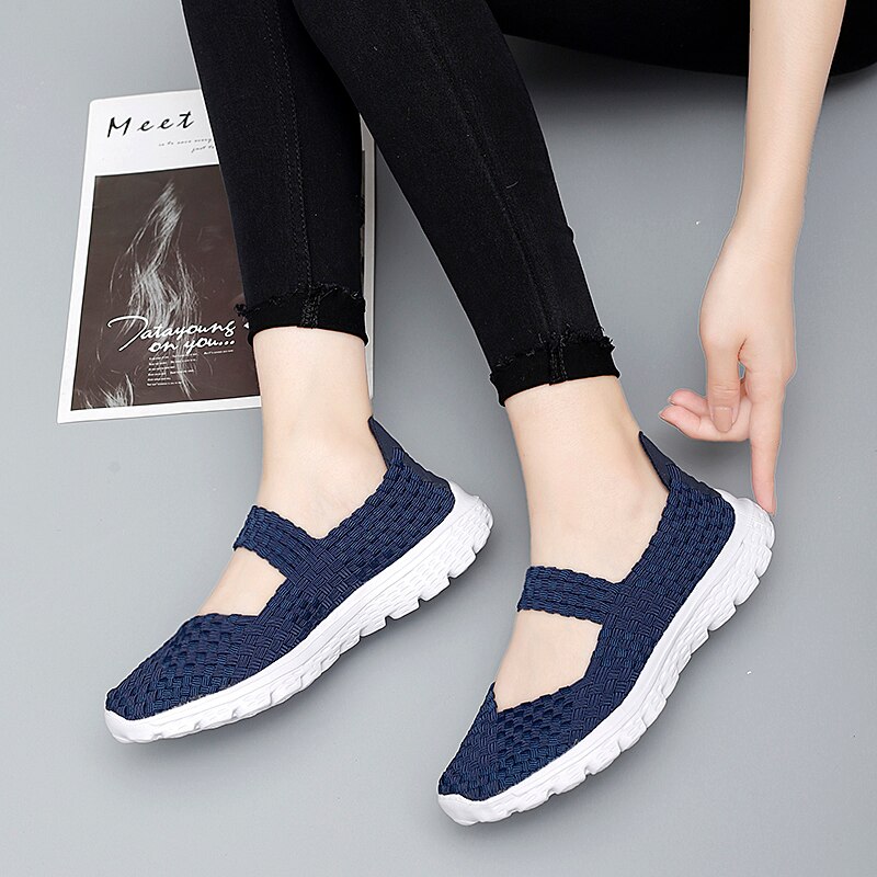 Sts Vrouwen Schoenen Zomer Casual Flats Ademen Vrouwelijke Sneakers Geweven Wandelschoenen Instappers Dames Loafers Handgemaakte Schoenen Maat 35-40