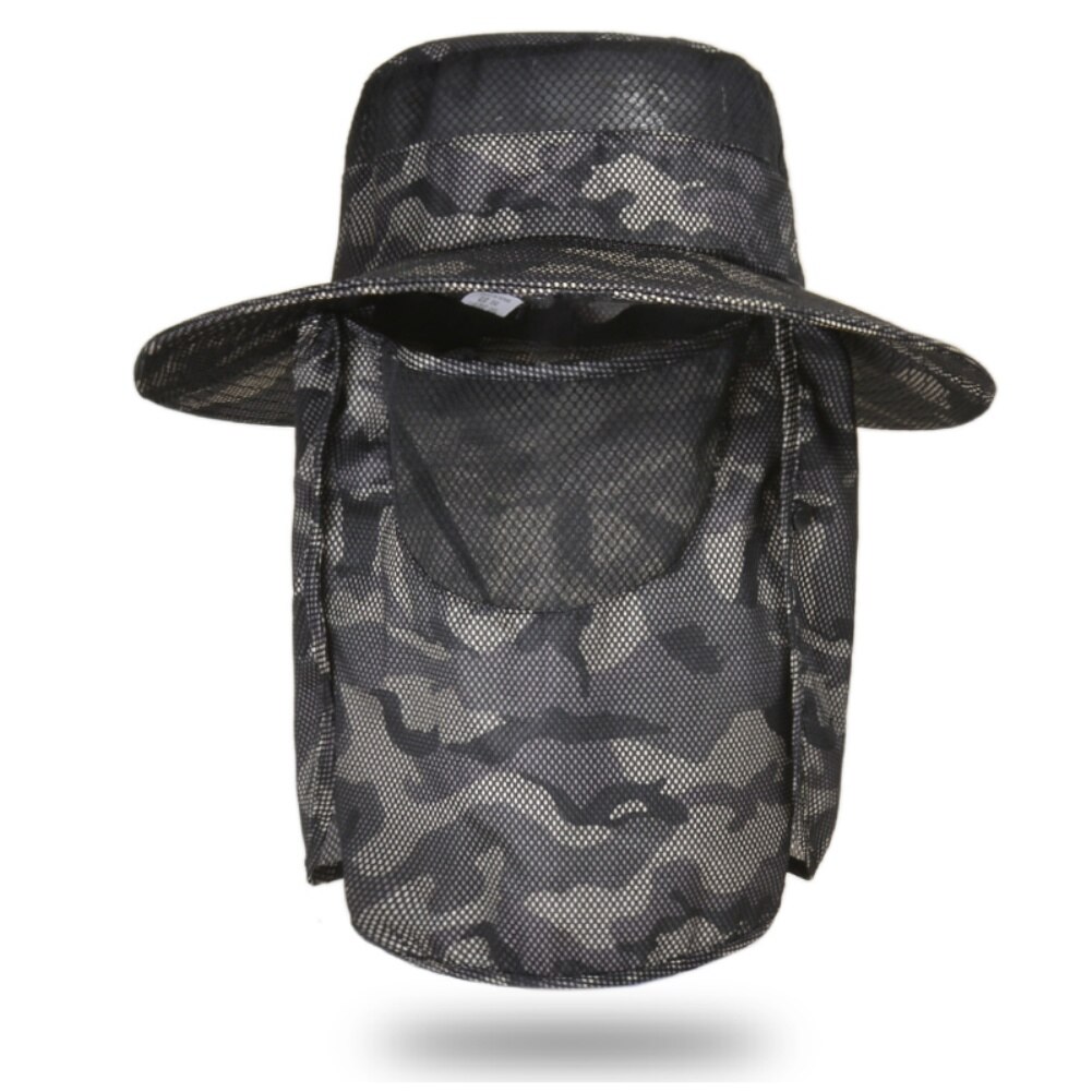 Summer Sun Hats Men Camouflage Large Bucket Cap Foldable Breathable Anti UV Sun-proof Hats outdoor Hiking Camping Fishing Cap: K