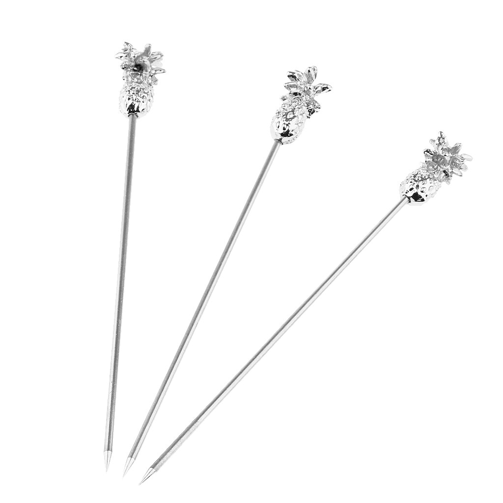 3 st rostfritt stål swizzle sticks frukt ananas stick cocktail pick för kök bar tillbehör roséguld