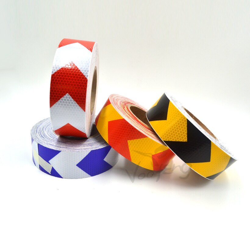 5cmx10m Reflective Warning Tape Self Adhesive Sticker with Red/White Yellow/Red Yellow/Black Blue/White Arrow Printing for Car