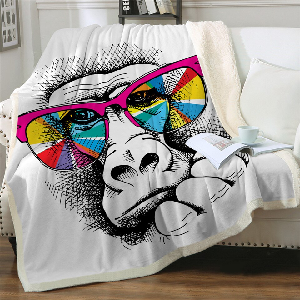 Grappige Giraffe Sherpa Deken Dieren Dekens Voor Bedden Regenboog Zonnebril Zachte Pluizige Mode Deken: Blauw / 75cm x 100cm