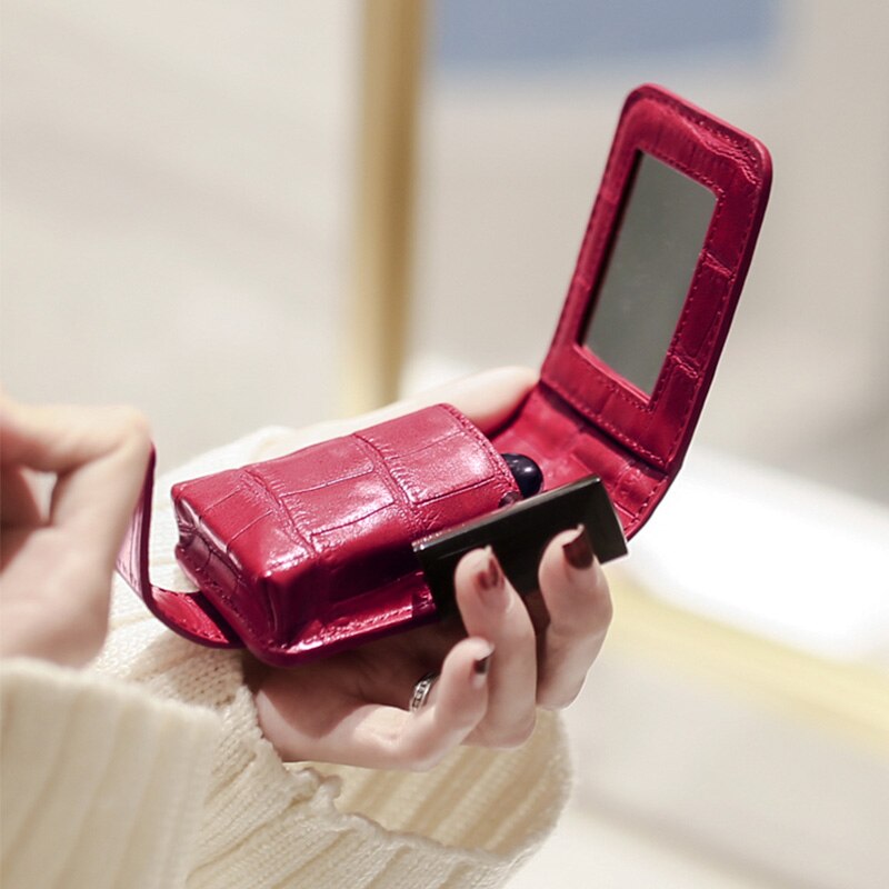 Lipstick Cosmetische Tas Met Spiegel Make-Up Tas Travel Pouch Organizer Pu Lederen Draagbare Beauty Case Toolbox Kleine Opslag Gevallen