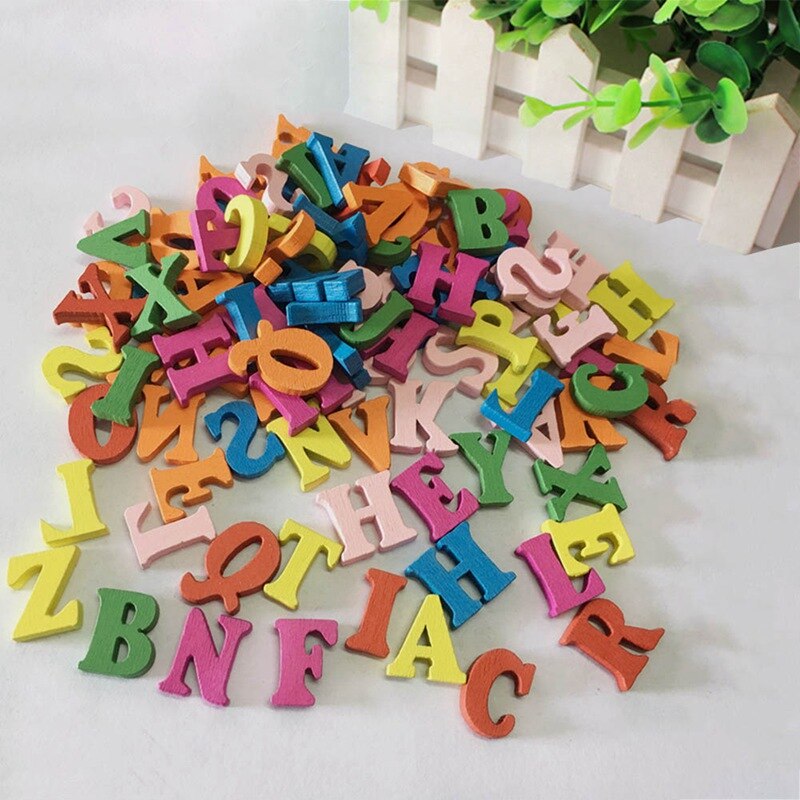100pcs/pack Learning Wood Wooden Letter Alphabet Word Free Standing Scrapbooking Carft For Decoration Random
