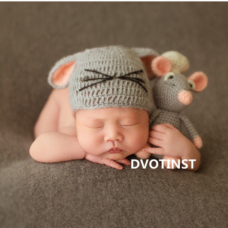 Dvotinst nyfödd baby fotografering rekvisita söt mus set hatt motorhuv docka 2 st set fotografia tillbehör studio fotograferingar foto rekvisita
