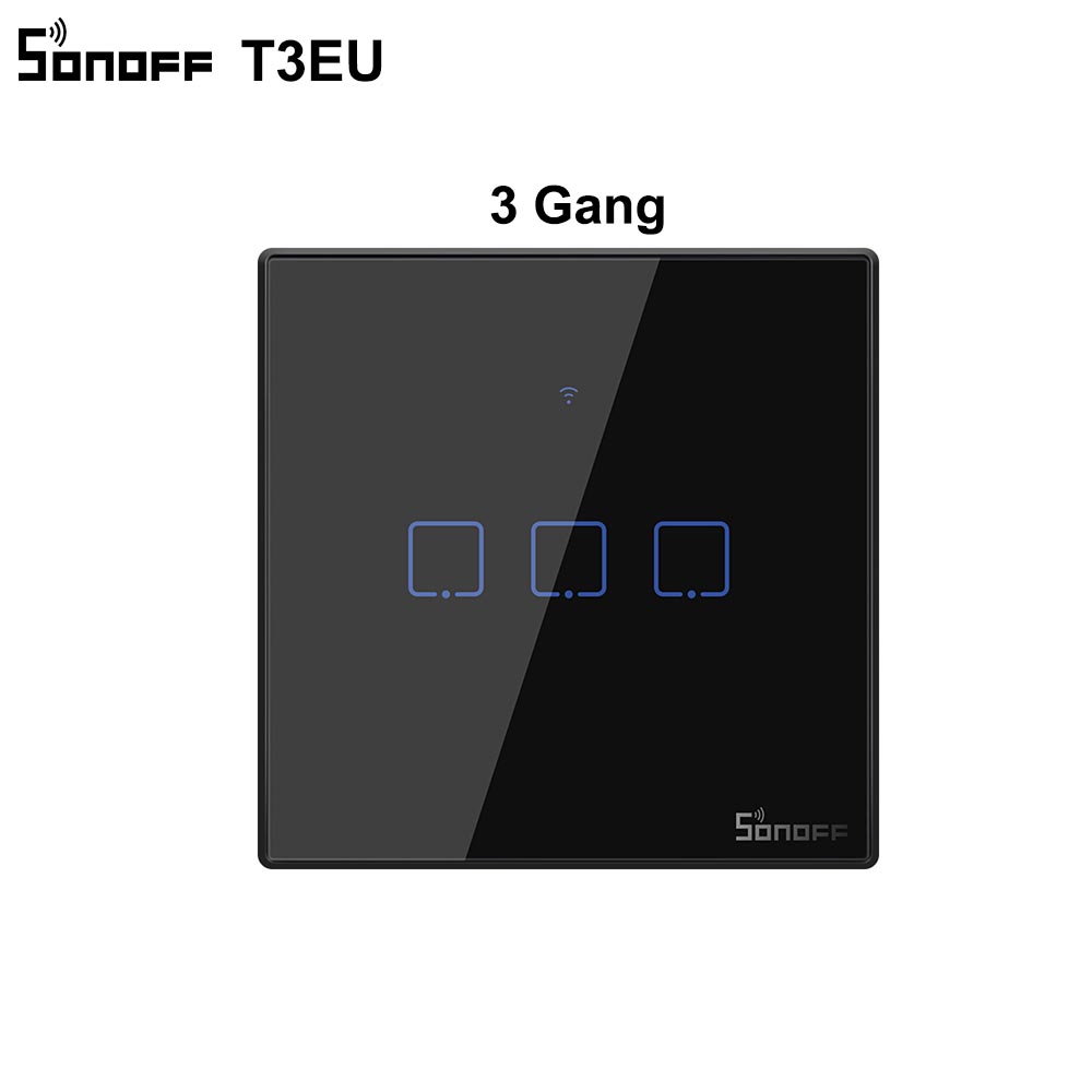 Sonoff t2 t3 sort eu wifi lysafbryder smart væg berøringsafbrydere app /433 rf fjernbetjening conrtol switch trådløs 1/2/3 bånd switch: T3 eu 3 bande
