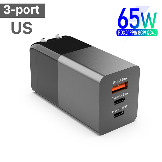 Gan 65W Usb C Quick Charger Pd 3.0 Qc Voor Samsung Iphone 12 Pro Max Macbook Tablet Snel Muur charger Eu/Us/Uk Plug Adapter: 3 Ports US Adapter