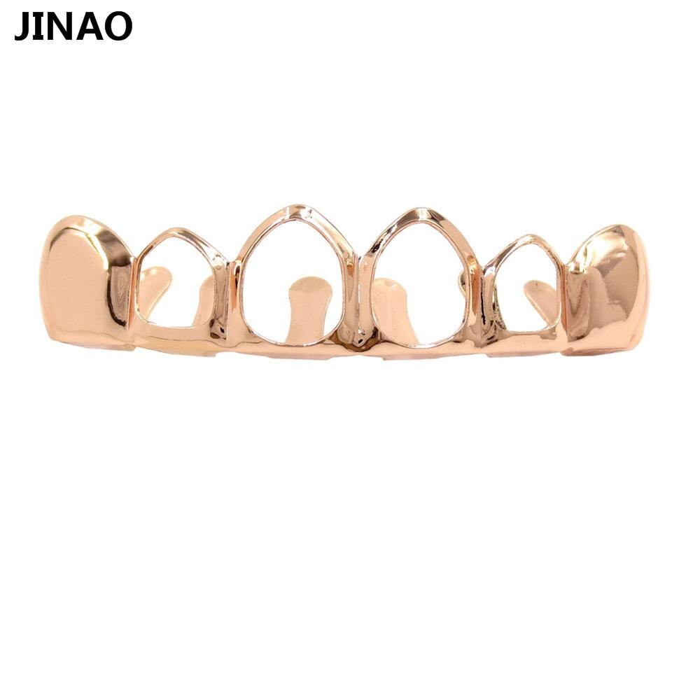 JINAO Hip Hop Gold Grillz Body Sieraden Vampire Hollow Grill Tanden Top & Bottom Grills Dental Mond Punk Tanden Caps cosplay Party: Rose Top