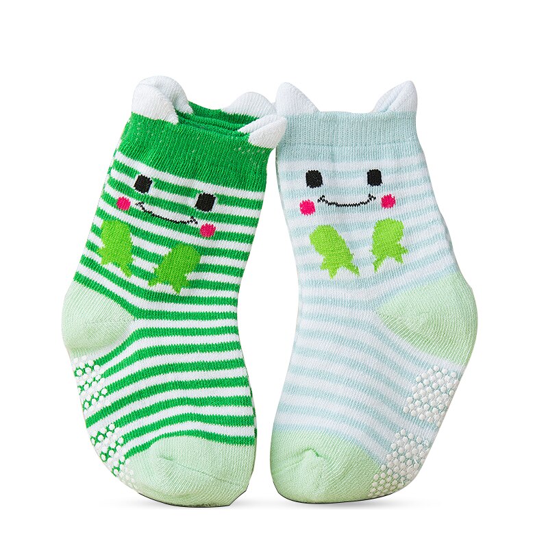 2 Paren/partij Herfst Lente Katoenen Baby Antislip Kinderen Cartoon Meisje Jongen Sokken Karakter Unisex Kindje Ongedwongen Warme sokken: Frog / 1-3Years old