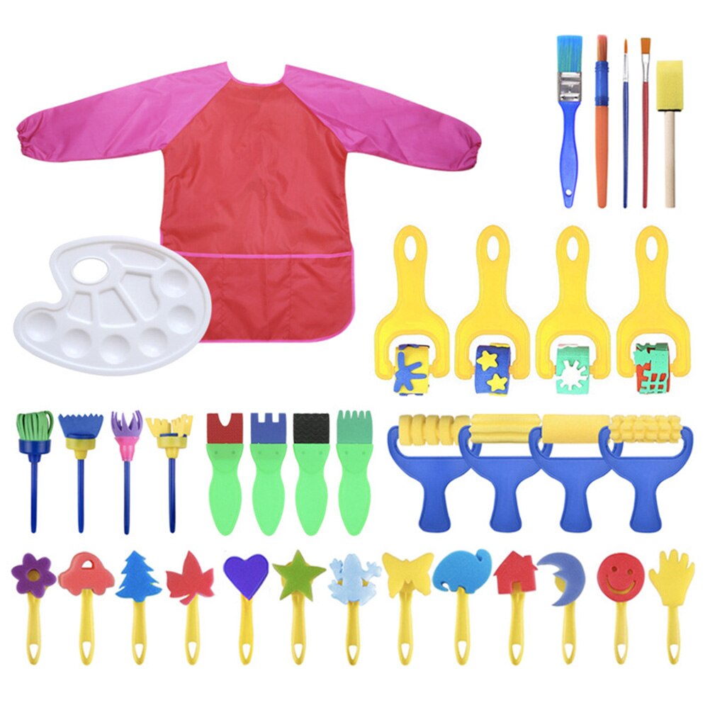 36 stk / sæt børn legetøj maleri svamp børste sæt tegning diy legetøj eva frimærke kunst maleri værktøj børster uddannelse tegning legetøj  #30: Rød
