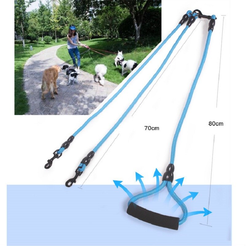 Nylon Two Three four dogs Leash Detachable Pet Lead Climbing foam handle 1 leash for 2 or 3 or 4 Dogs Small Dog traction rope