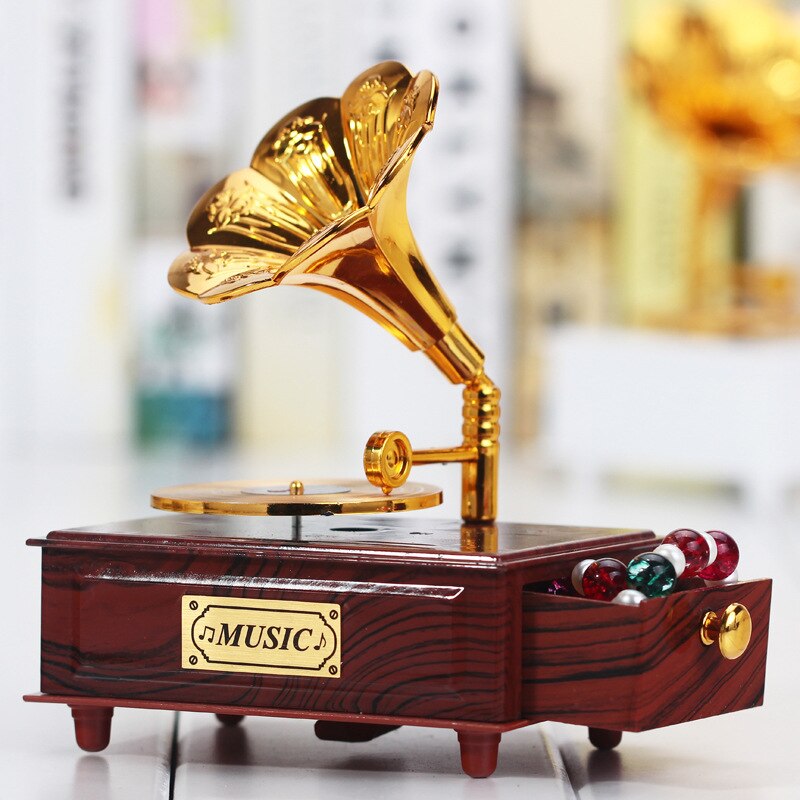 Platenspelers, Muziekdoos Grammofoon Retro Bluetooth Functie, Vintage Draaitafel Trompet met ingebouwde USB Flash Dr Platenspelers, Muziekdoos Grammofoon Retro Bluetooth Functie, Vintage Draaitafel Trompet met ingebouwde USB Flash Dr