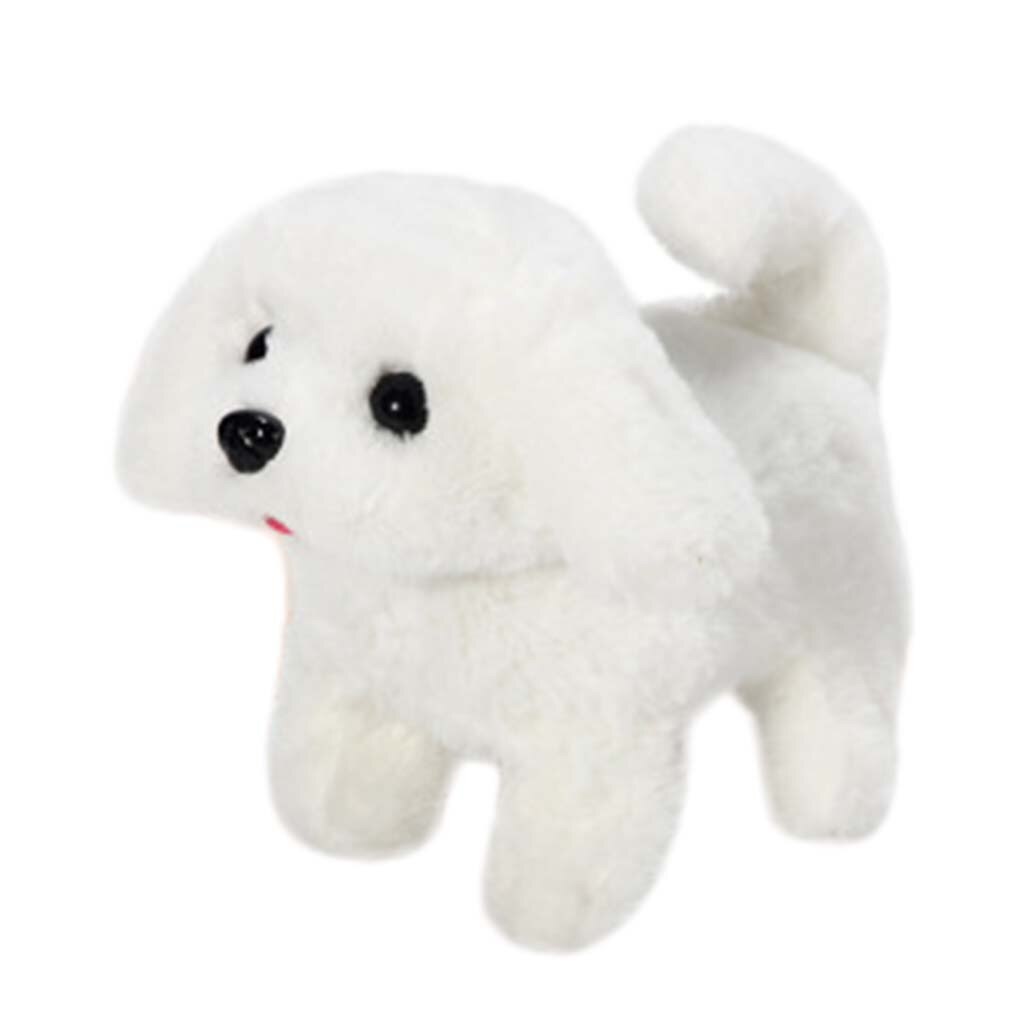 Elektrische Imulation Knuffel Puppy Kan Blaffen En Lopen Met Staart Leuke Dier Suffed Pop Voor Kerst Cadeau: WHITE