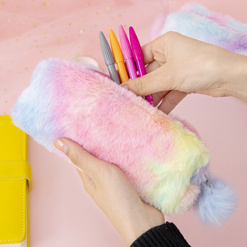 Kawaii Creatieve Etui Kleurverloop Leuke Meisje Pluche Achthoekige Pen Zak Meisje Student Eenvoudige Opbergtas
