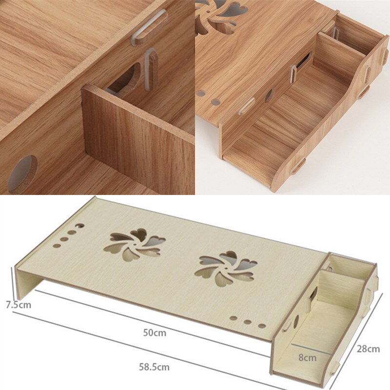 Wood Assembly Laptop Desk Table Monitor Riser DIY Office Storage Shelf Computer Screen Stands Keyboard Organizer Laptop Holder
