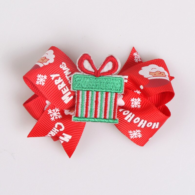 OPPOHERE Cute girl Christmas Bows Hair Clips style Glitter Elk Santa red Colors Hairpin For Kids Festival: 8