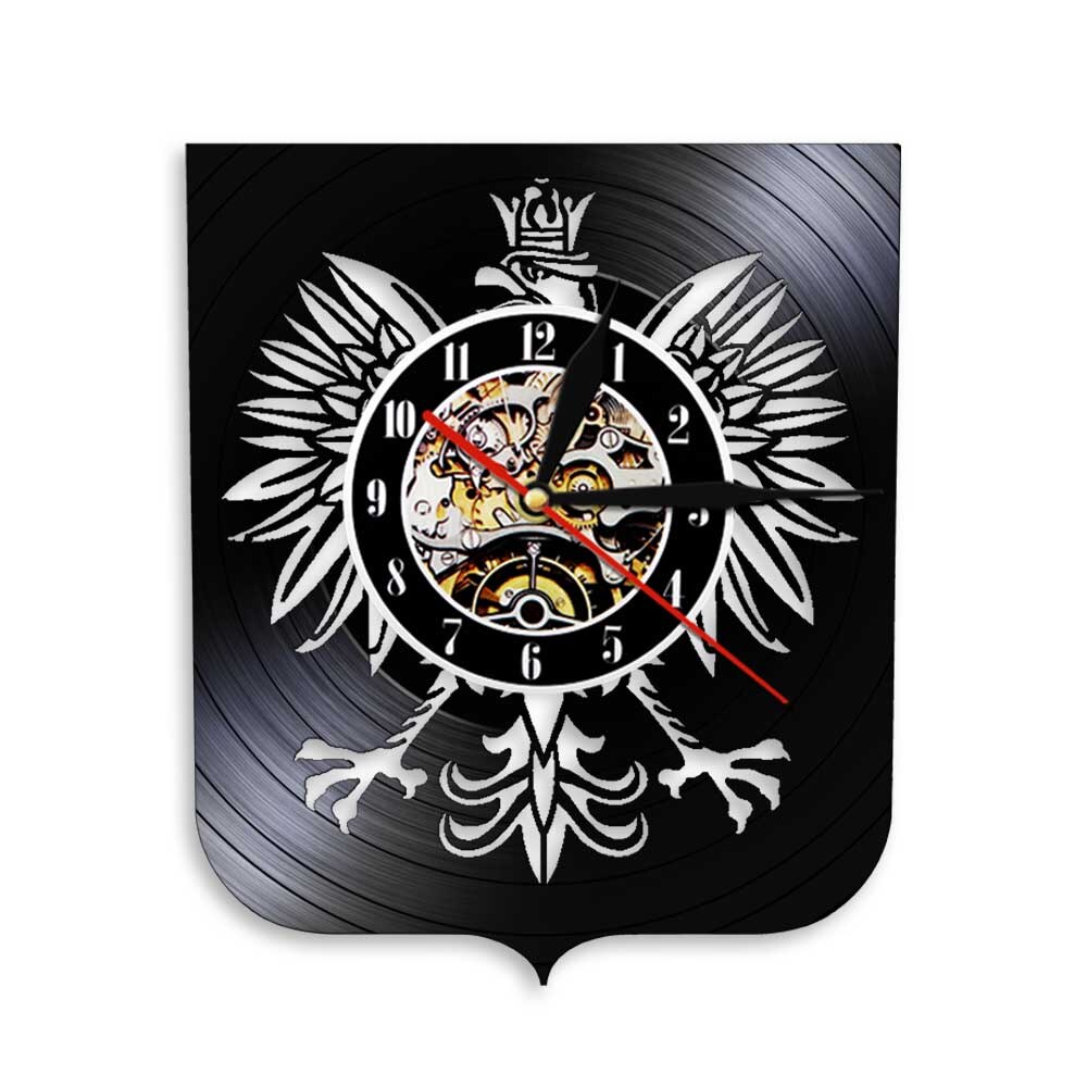 Polen Wapenschild Polish Falcon 3D Deco Led Wall Licht Polish Jas Van Arm Polska Wandklok Gemaakt Van real Vinyl Record Horloge: No LED