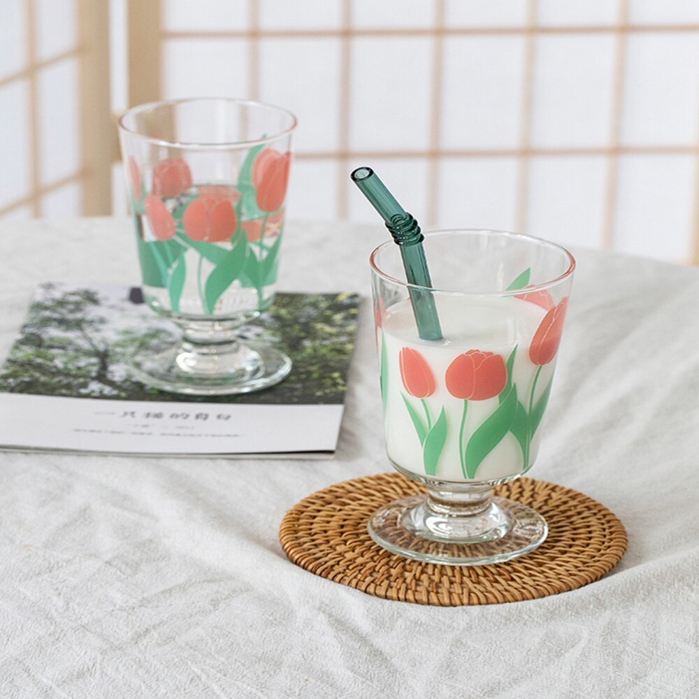 1pc Retro Beverage Cups Tulip Glass Stemware Pastoral Style Milk Cup