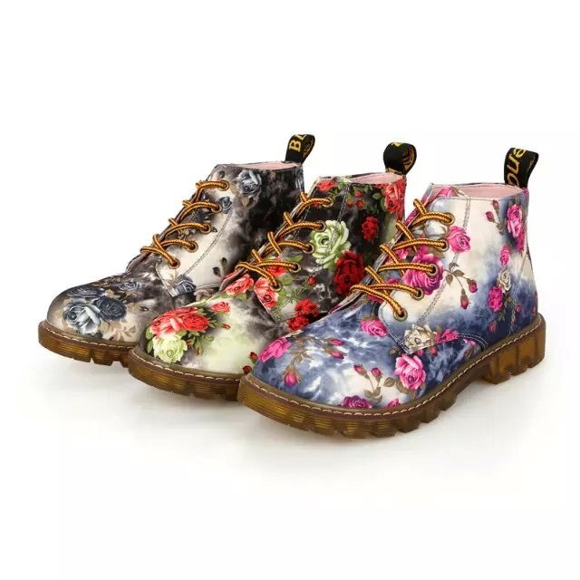 SHIDIWEIKE Frauen Stiefel Blumen- Gedruckt Stiefel Weiche Sohle Stiefeletten Spitze hoch Plattform Schuhe Frau B033