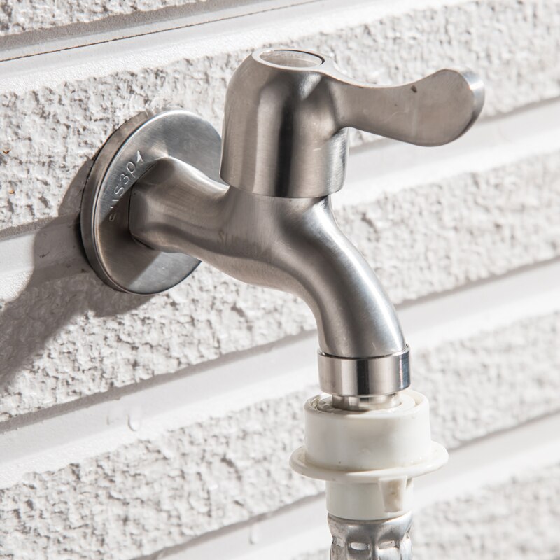 Wall Mounted Single Cold Water Faucet Washing Machine Sink Mop Pool Outdoor Garden Faucet 304 Stainless Steel Bathroom Tap