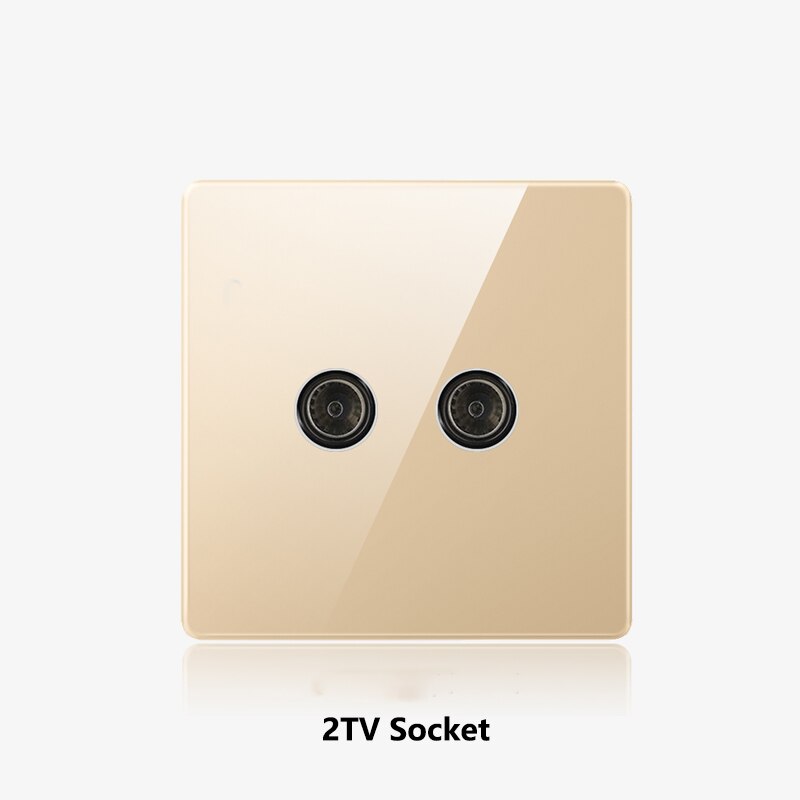 Atlectric wall socket netværk telefon lnterface flammehæmmende guld glaspanel cat 5 rj45 internet stikkontakt dual socket 86mm*86mm: 2t
