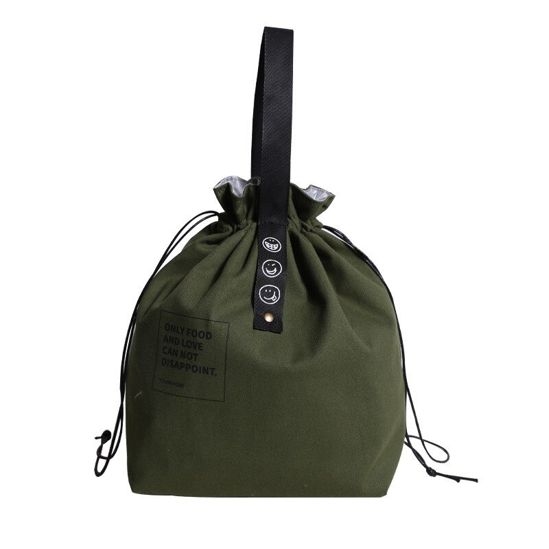 Purdored 1 Pc Mannen Trekkoord Lunch Tas Isolatie Lunch Bento Box Zak Eenvoudige Lunch Tas Waterdicht Handtas Beam Mond Tote tas: green