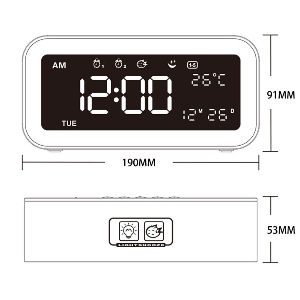 LED Digital Temperature Display Snooze Desktop USB Sunset Mode Table Alarm Clock Table Clock Bedroom Wake Up Clock Home Decor