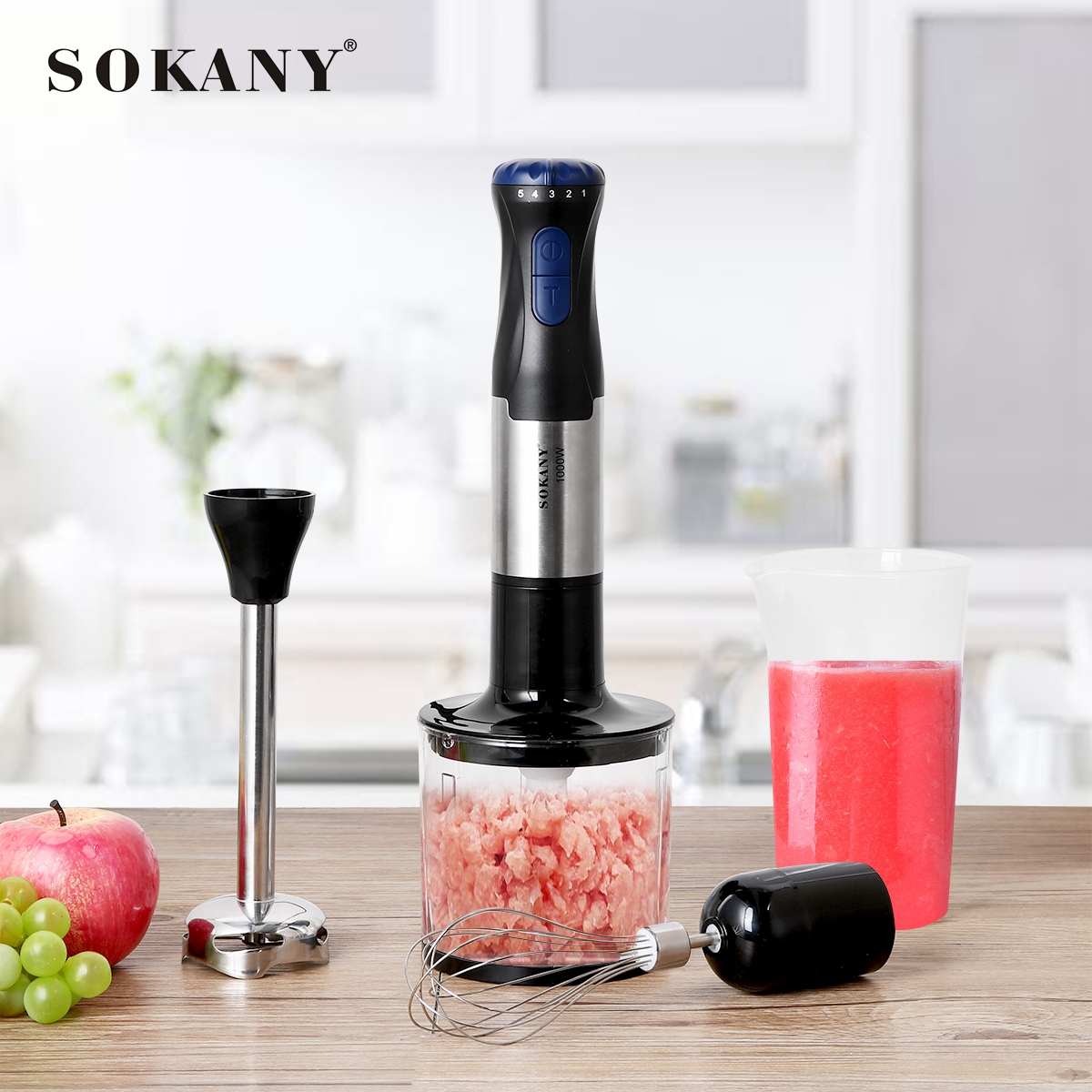 4 In 1 Multi Keukenmachine Rvs Blender 5 Speed Elektrische Stok Staafmixer Ei Garde Mixer Juicer Vlees grinder