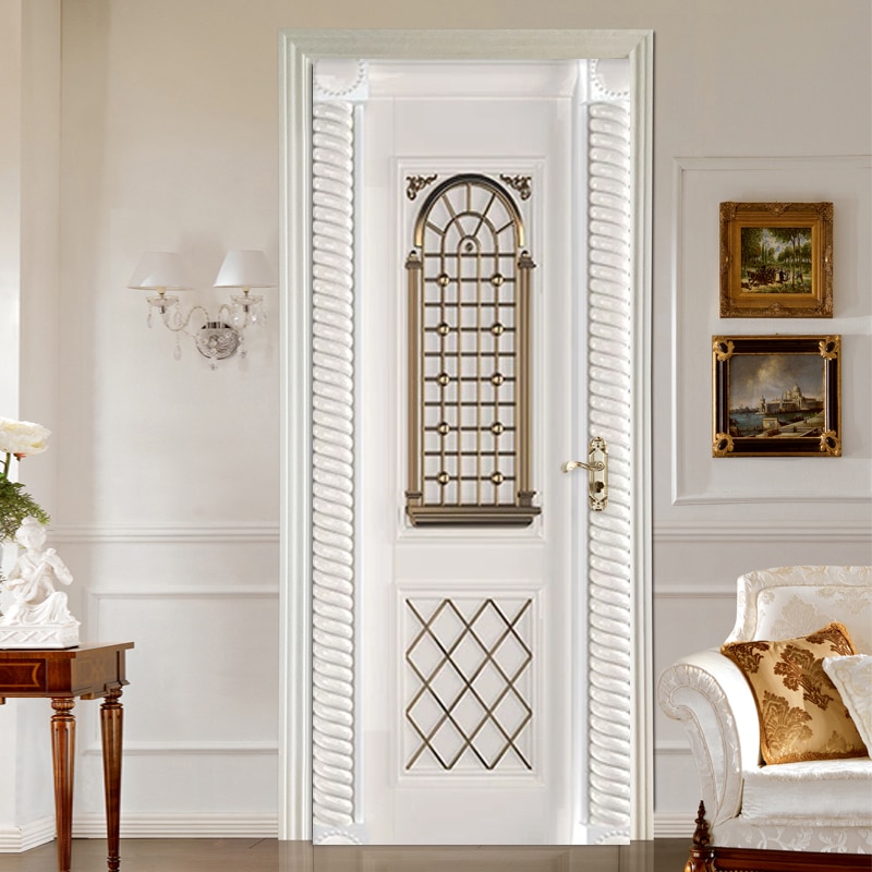 PVC Self-Adhesive Door Sticker 3D Stereo Relief European Style Line Wallpaper Living Room Bedroom Waterproof Sticker Door Decals