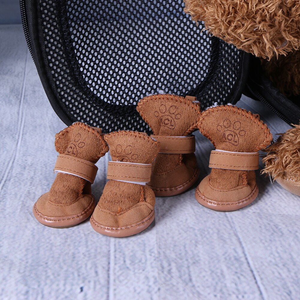 Solid Soft Lovely Puppy Shoes Thicken Warm Fleece Pet Shoes Snow Boots Adjustable Strap Pet Socks Pet Accessories