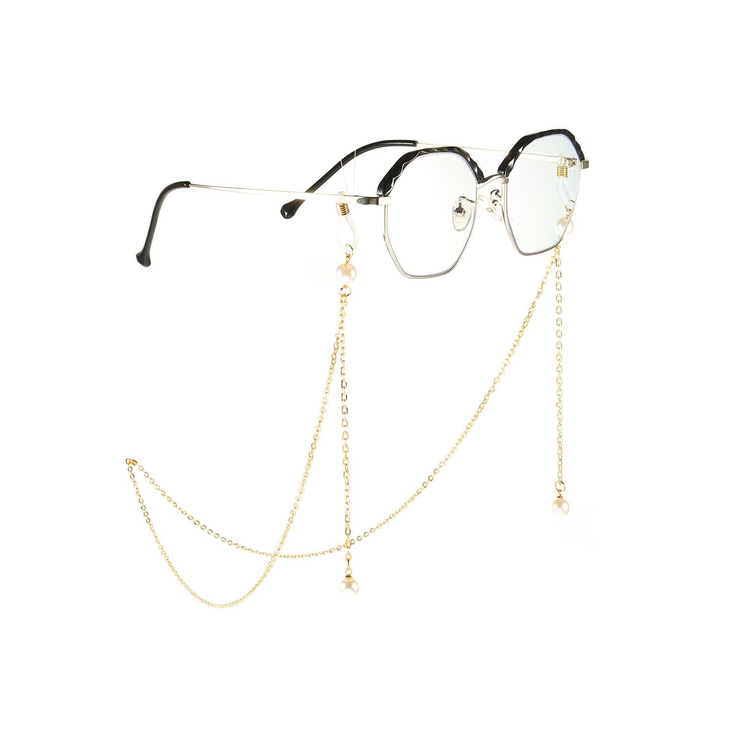 femmes lien chaîne perle perles lunettes chaînes Silicone lunettes cordon cristal lunettes de soleil collier bande accessoires: YellowChainPearl