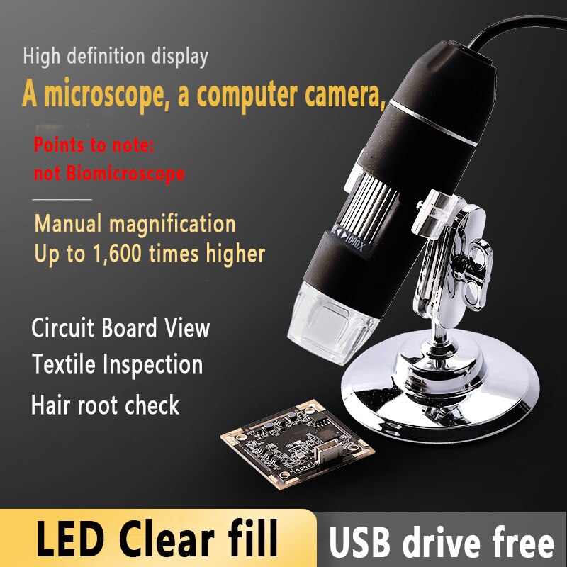 Caméra web macro HD pour ordinateur web, Microscope industriel, loupe de Zoom, ordinateur de bureau et ordinateur portable USB sans pilote avec LED lumières
