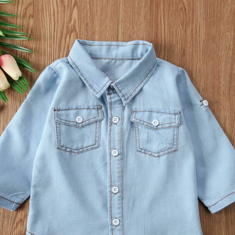 Toddler kids baby boy girl denim korte ærmer toppe skjorter sommer tøj 1-6t
