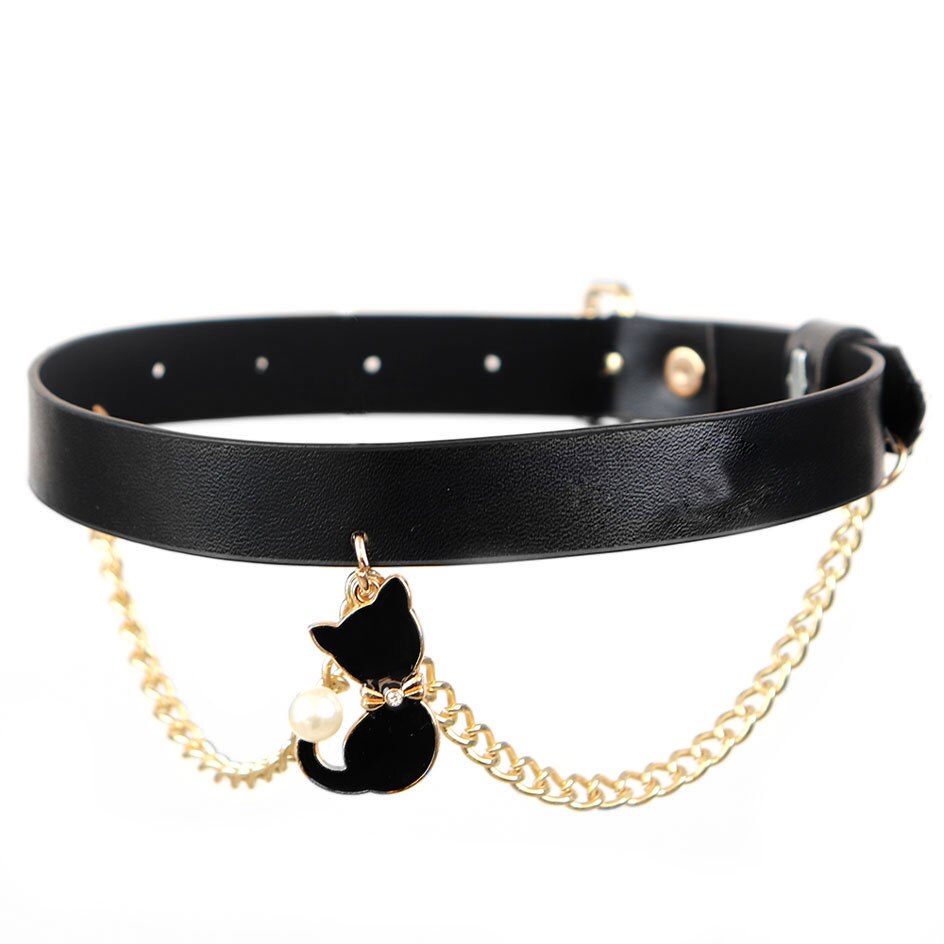 B.CYQZ-gargantilla de cuero negro para Mujer, Collar gótico, Harajuku, cadena de oro, Bar, Collar para Mujer, Collier Ras Du Co