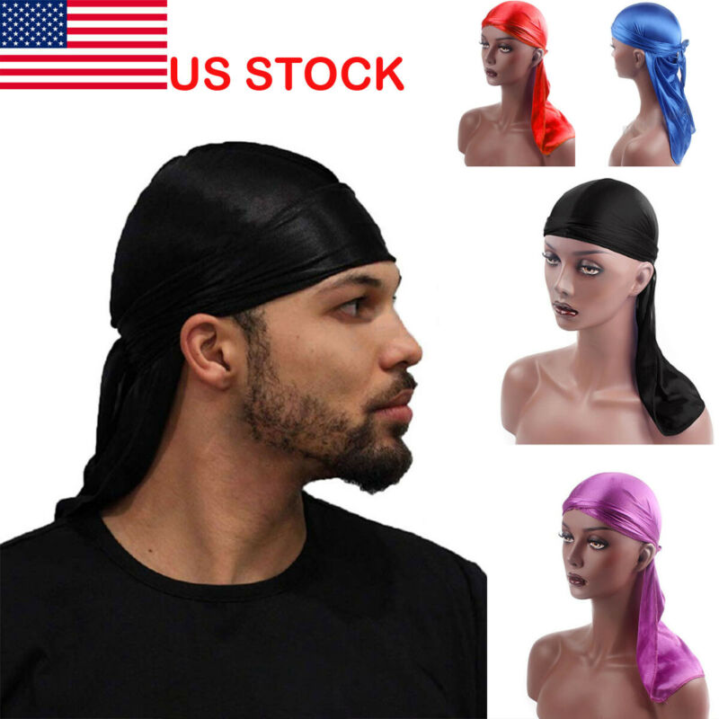 US Unisex Men Women Bandana Doo Durag Headwear Soft Silk Pirate Cap Wrap