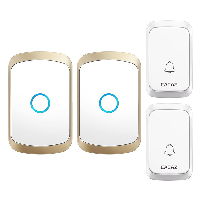 Cacazi Draadloze Deurbel Dc Batterij-Operated Waterdichte 36 Chimes 5 Volume 300M Range Home Security Draadloze Deur Call ring Bell: gold 2x2