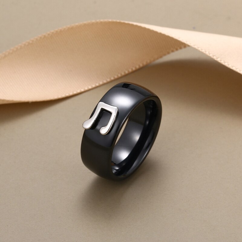 925 Sterling Silver Ceramic Ring Music Symbol With Temperament Jewelry For Women Engagement Wedding Accessories
