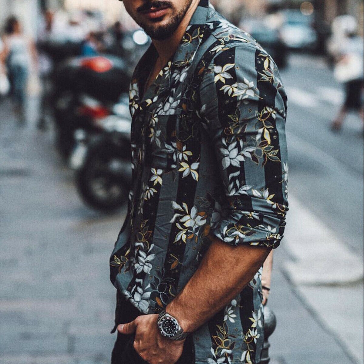 Heren bloemen lange mouwen omslagkraag spieroverhemden heren zomer casual chique overhemden plus maat m -2xl