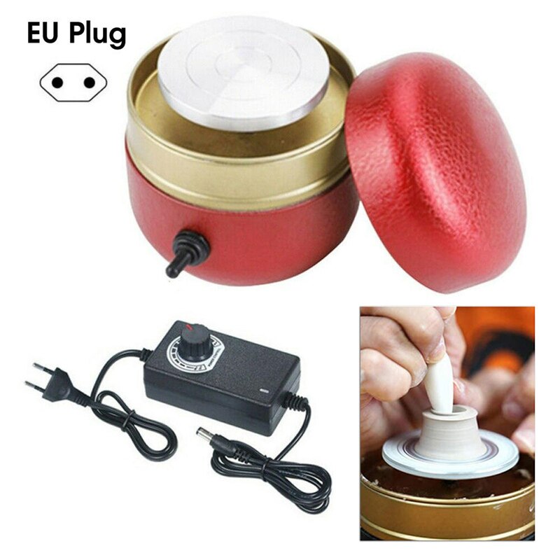 Máquina giratoria de cerámica roja para niños y adultos, Mini herramienta de arcilla con bandeja, de entrenamiento de interés para niños, arte de cerámica: EU PLUG 220V
