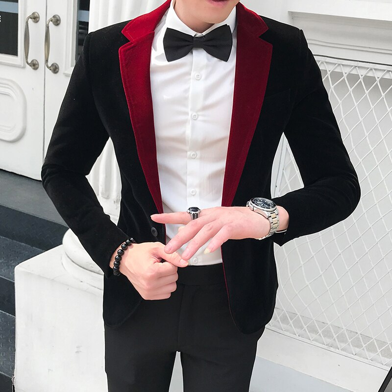 Scenjackor herr indiska kostymer röd sammet enkel kostym abrigo casual hombre kavaj herr slimmade blazers
