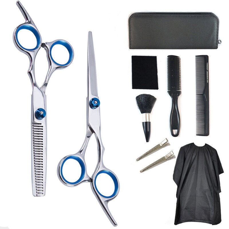 Haar Knippen Schaar Set Professionele Kappers Haar Kapper Dunner Barbershop Schaar Kit Salon Kam Clips Cape Voor Thuis: 10PCS SET