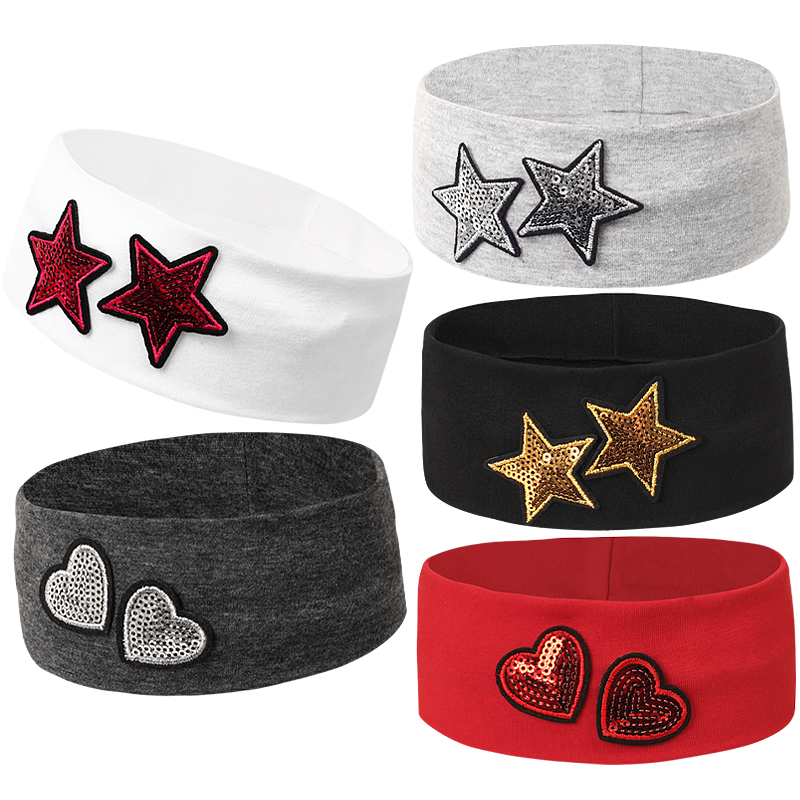 Dzieci cekiny małe serca bawełniana opaska na głowę opaski do włosów dziewczyna moda cekiny mała gwiazda nakrycia głowy chłopiec dzianinowe solidne akcesoria do włosów