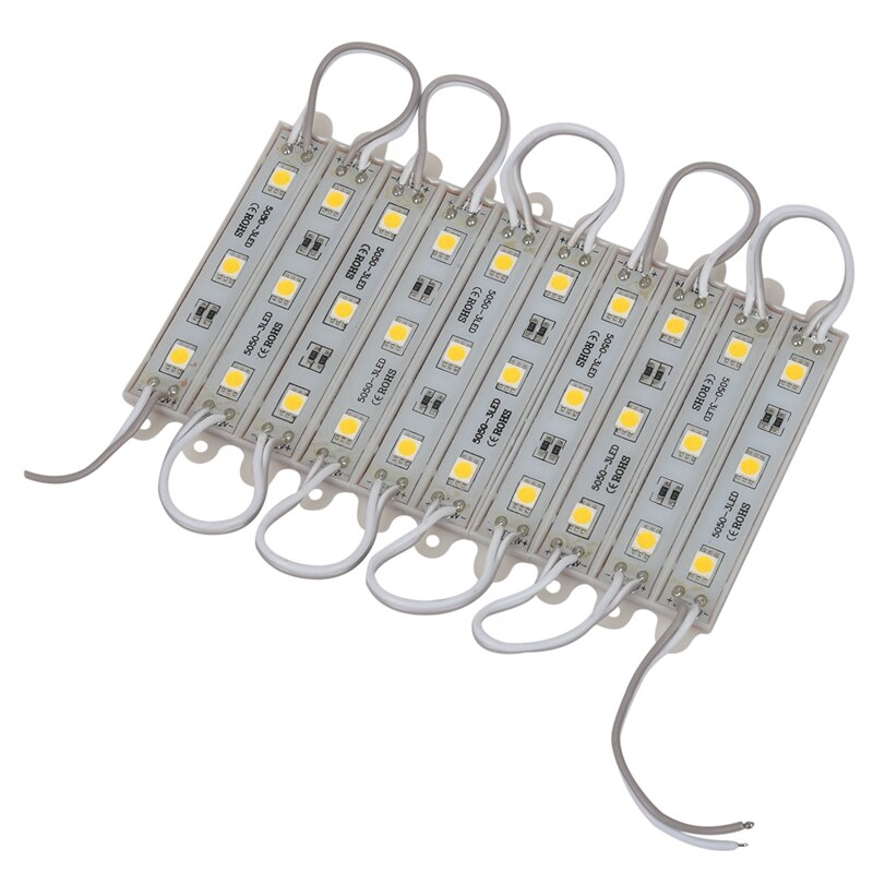 1*10 stk 5050 smd 3 led modul led strip string lys vandtæt  dc 12v varm hvid