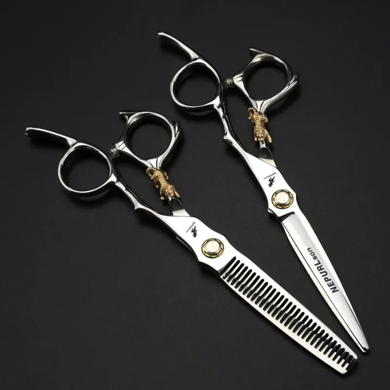 JP440c Steel 6 '' Upscale Golden Tiger Hair Scissors Cutting Barber Haircut Thinning Shears Hairdresser Scissors: Red