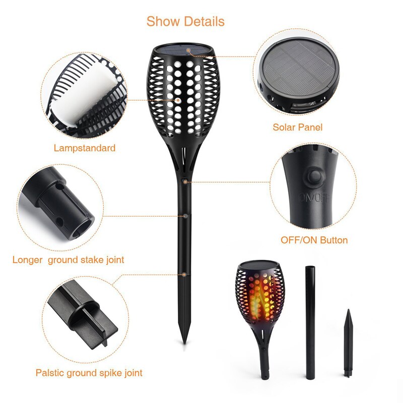 Solar powered LED Flame Lamp Flickering Flame Solar Torch Light IP65 Waterproof Lighting for Garden Driveway Walkway