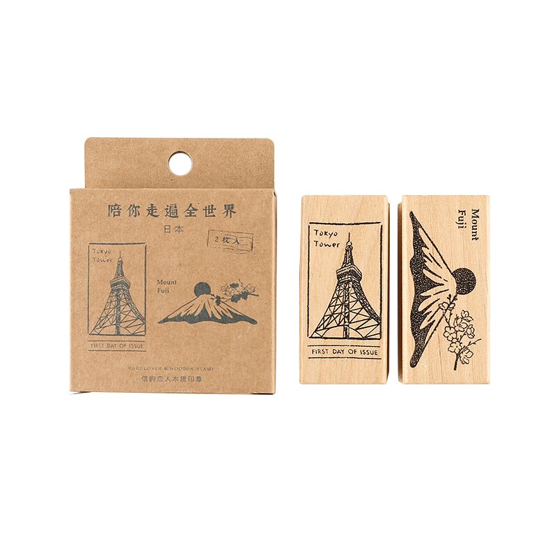Tampons de voyage Vintage, tampons de voyage dans le monde, tampons en caoutchouc, tampons en bois, tampons standard, pour papeterie scrapbooking, DIY bricolage, 2 pièces/ensemble