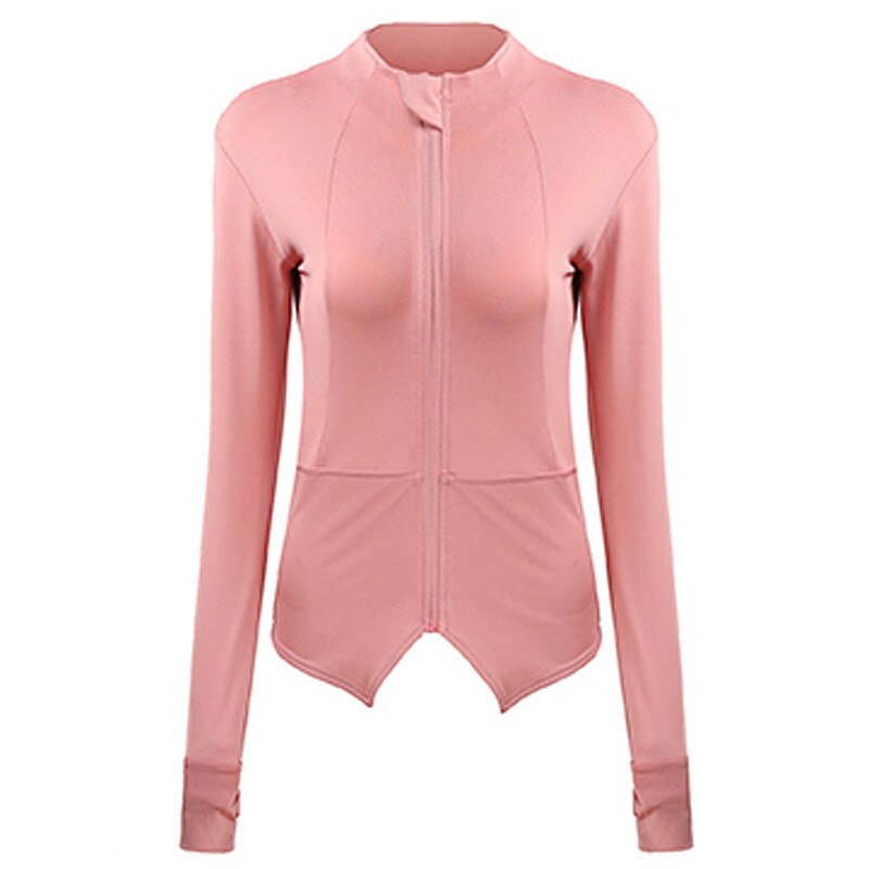 Chaqueta deportiva de otoño para mujer, chaqueta para correr, abrigo de Yoga de manga larga con cremallera, Top Fitness para mujeres, ropa deportiva ajustada, Top de entrenamiento: L / pink